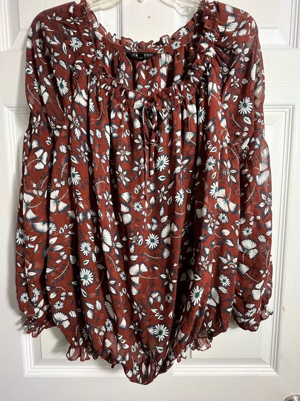 Express Rust Floral Peasant Blouse L